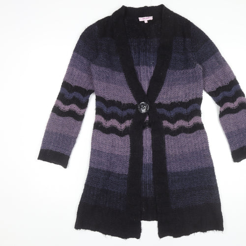 Marks and Spencer Women’s Purple Black Striped Cardigan Small