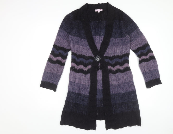 Marks and Spencer Women’s Purple Black Striped Cardigan Small