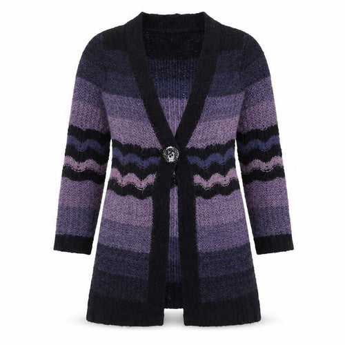 Marks and Spencer Women’s Purple Black Striped Cardigan Small