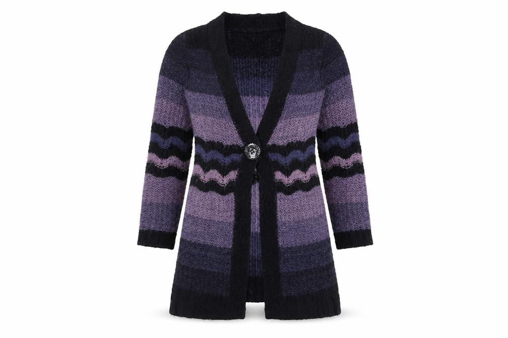 Marks and Spencer Women’s Purple Black Striped Cardigan Small