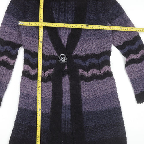 Marks and Spencer Women’s Purple Black Striped Cardigan Small