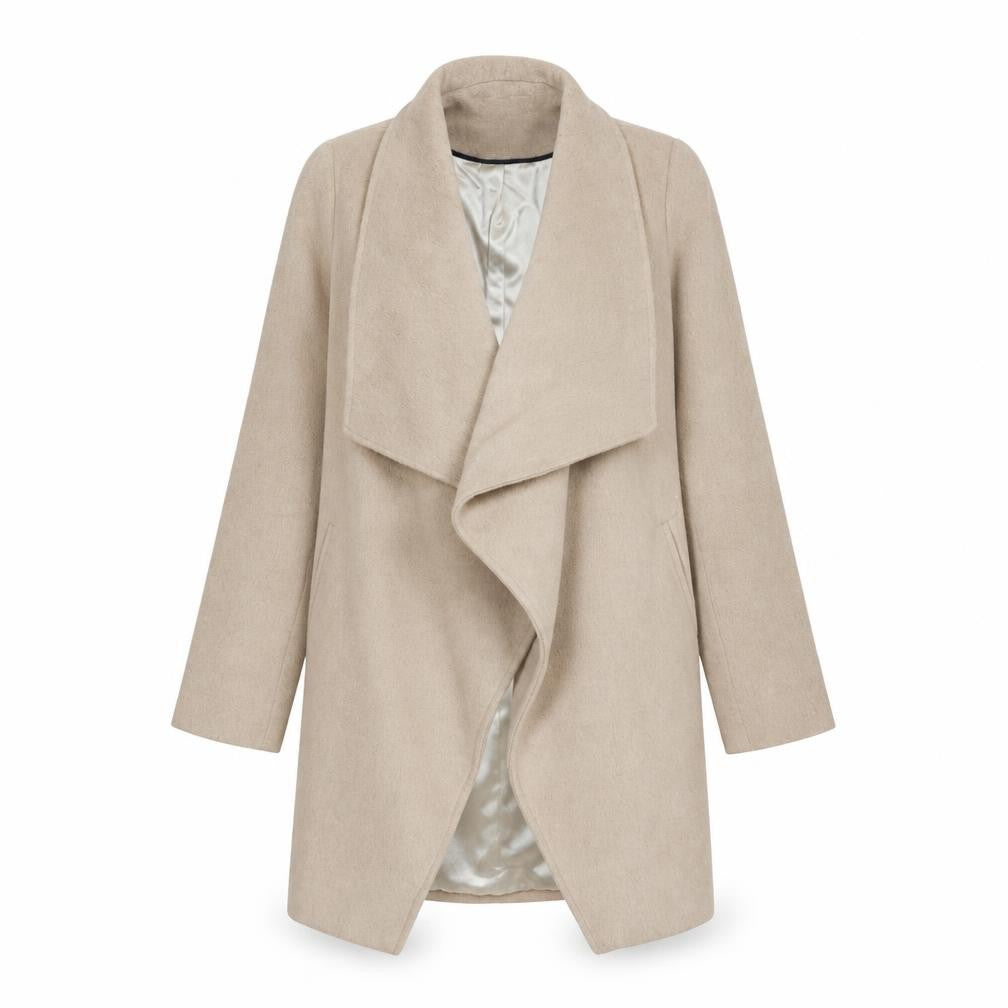 Front view of Wallis Women’s Beige Wool Blend Mid-Length Open Coat UK 10
