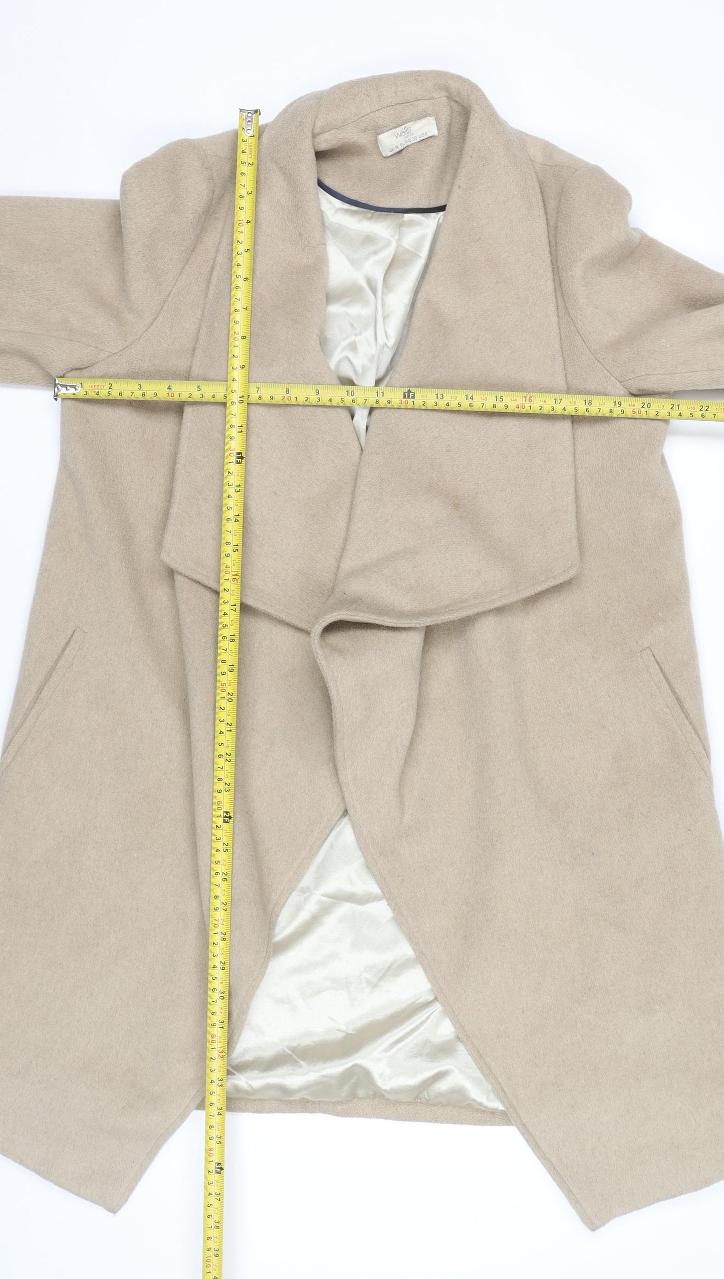 Wallis Women’s Beige Wool Blend Mid-Length Open Coat UK 10