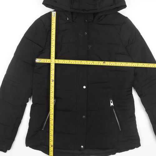 Wallis Womens Black Hooded Puffer Jacket Size S Winter Coat