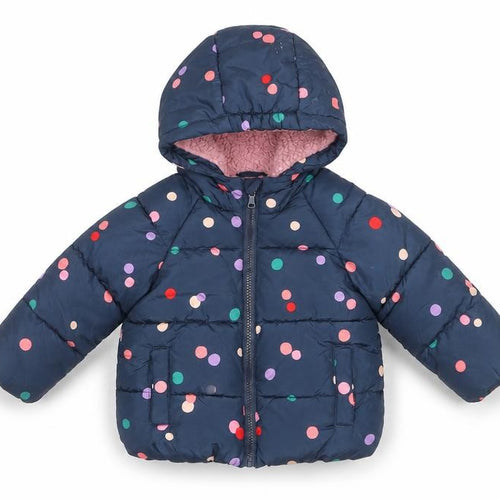 Marks and Spencer Girls Blue Polka Dot Puffer Jacket Hooded 2 Years