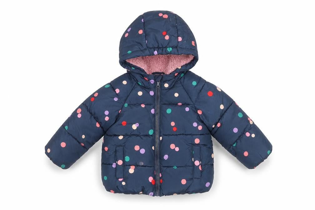 Marks and Spencer Girls Blue Polka Dot Puffer Jacket Hooded 2 Years