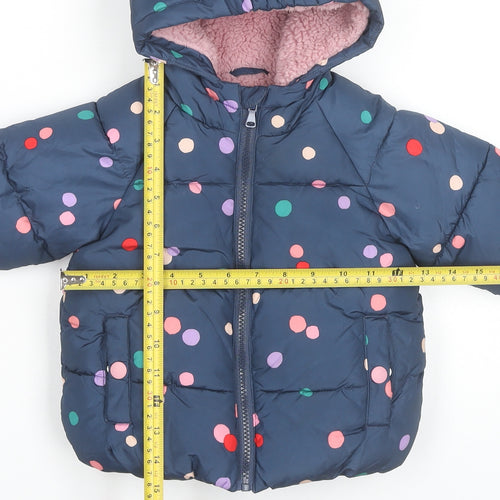 Marks and Spencer Girls Blue Polka Dot Puffer Jacket Hooded 2 Years