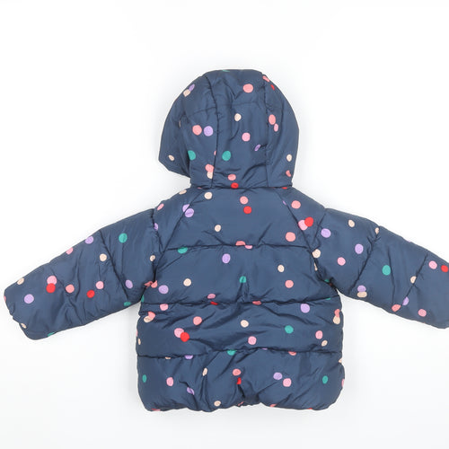 Marks and Spencer Girls Blue Polka Dot Puffer Jacket Hooded 2 Years