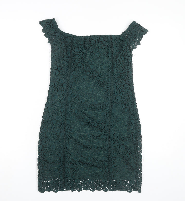 Mango Women’s Green Lace Off Shoulder Sheath Dress Size 8