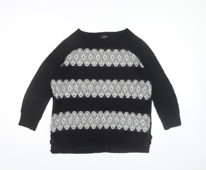 Topshop Womens Black Size 8 Pullover Jumper Knit Raglan