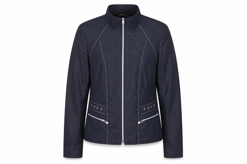 Front view of KSTN women’s blue polyester jacket uk 14 zip pockets casual