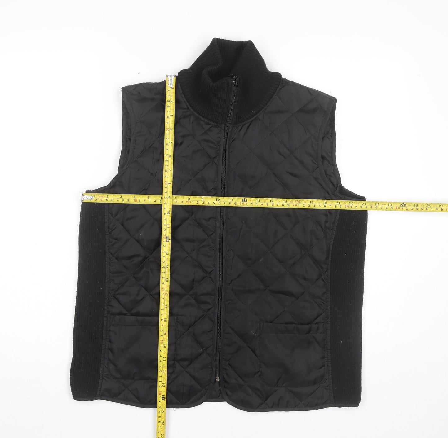 Kenneth Cole Womens Black L Quilted Sleeveless Waistcoat