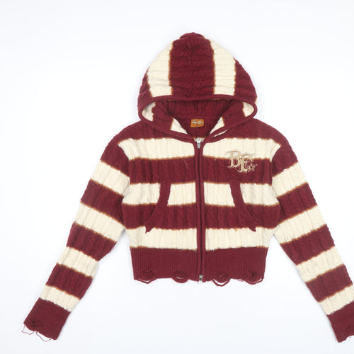 BeerBro Womens Multicoloured S Cable-Knit Hooded Full Zip Jumper