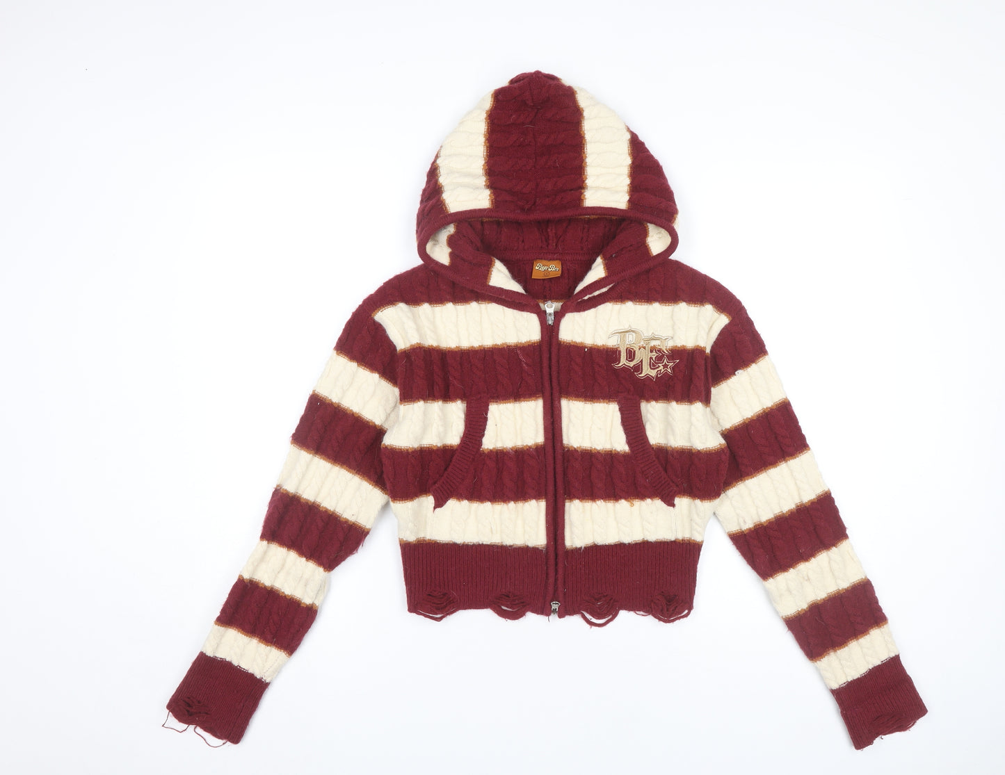 BeerBro Womens Multicoloured S Cable-Knit Hooded Full Zip Jumper