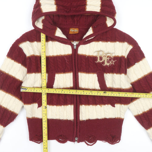 BeerBro Womens Multicoloured S Cable-Knit Hooded Full Zip Jumper