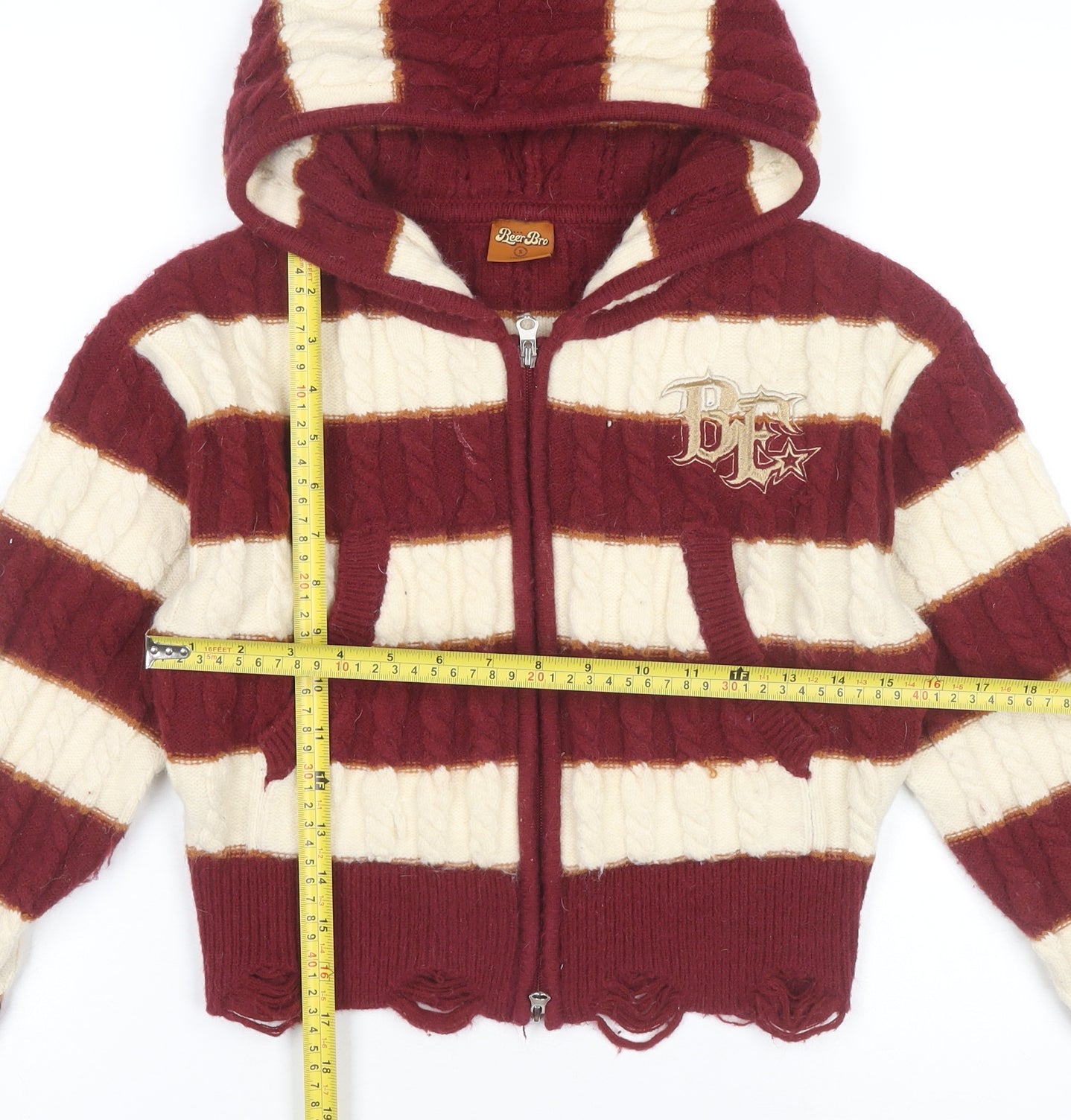 BeerBro Womens Multicoloured S Cable-Knit Hooded Full Zip Jumper