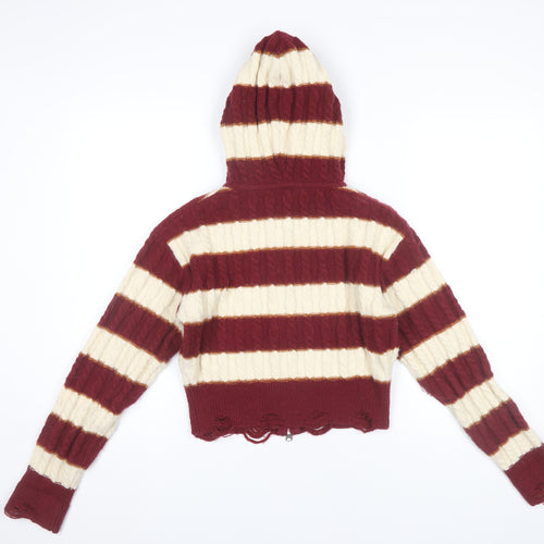 BeerBro Womens Multicoloured S Cable-Knit Hooded Full Zip Jumper