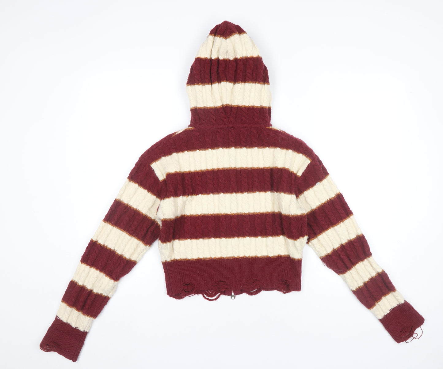 BeerBro Womens Multicoloured S Cable-Knit Hooded Full Zip Jumper