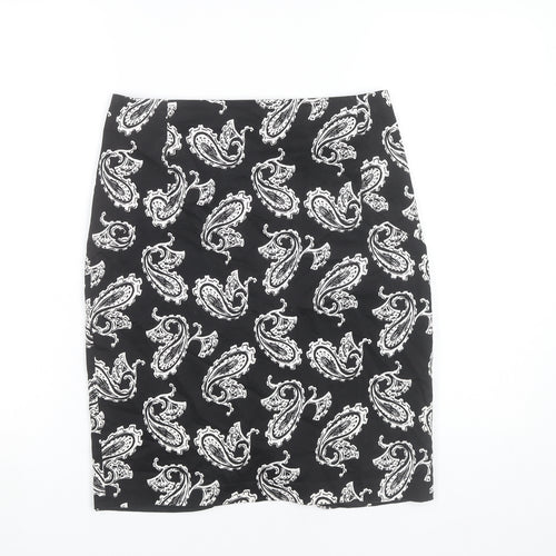 Mango Women's Black Paisley Pencil Skirt Size 12 Knee Length Workwear