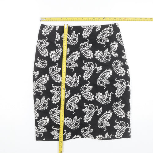 Mango Women's Black Paisley Pencil Skirt Size 12 Knee Length Workwear