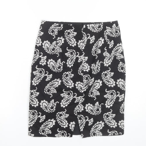 Mango Women's Black Paisley Pencil Skirt Size 12 Knee Length Workwear
