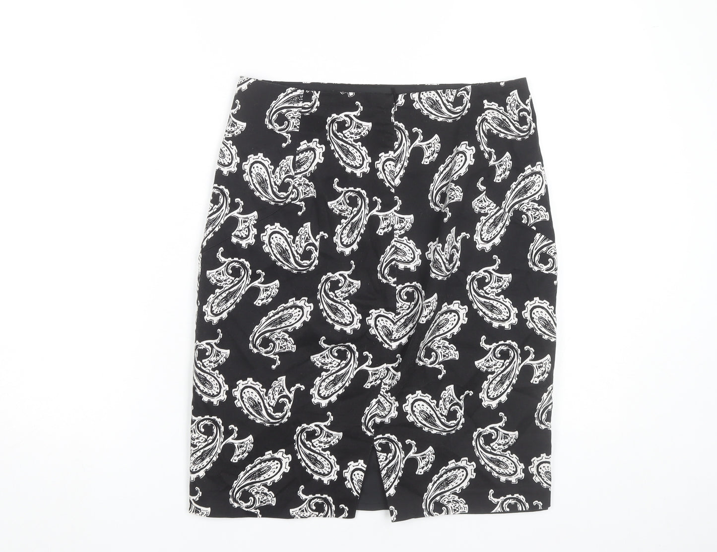 Mango Women's Black Paisley Pencil Skirt Size 12 Knee Length Workwear