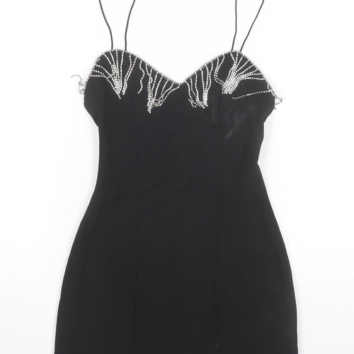 Zara Womens Black XS Bodycon Party Mini Dress Beaded Strappy