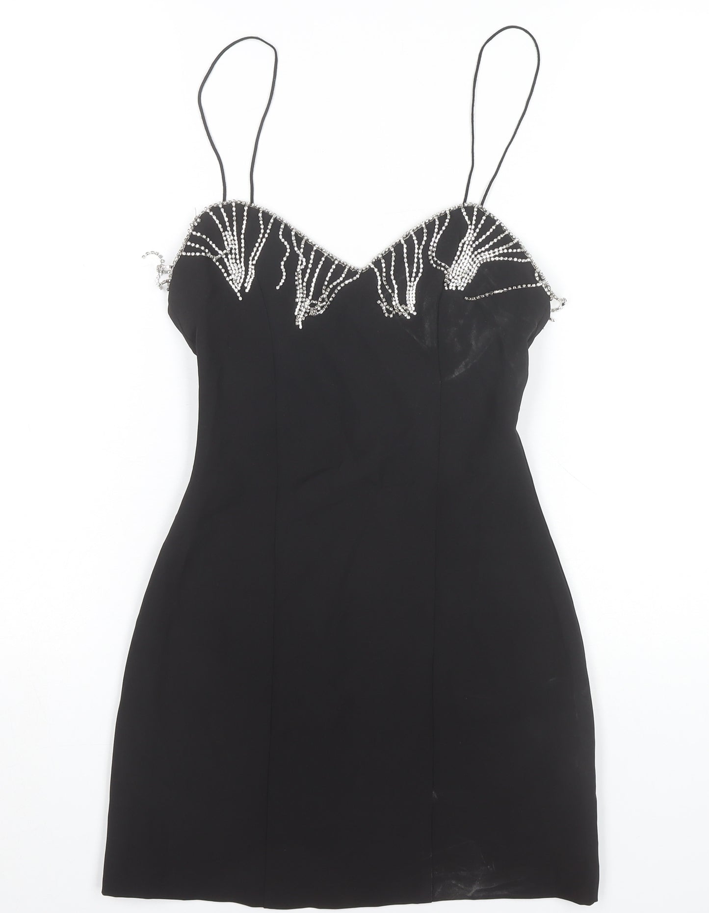 Zara Womens Black XS Bodycon Party Mini Dress Beaded Strappy
