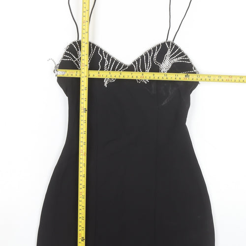Zara Womens Black XS Bodycon Party Mini Dress Beaded Strappy
