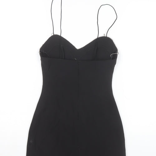 Zara Womens Black XS Bodycon Party Mini Dress Beaded Strappy