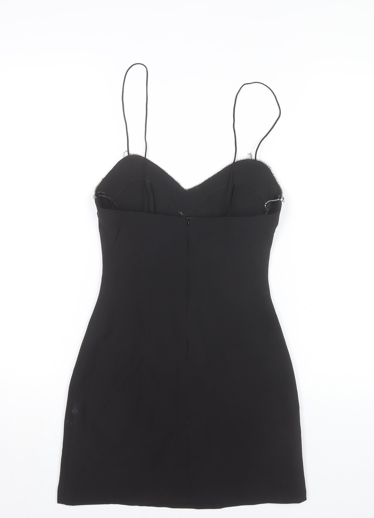 Zara Womens Black XS Bodycon Party Mini Dress Beaded Strappy