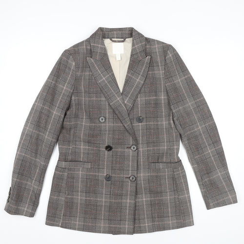 H&M Womens Grey Check Double Breasted Blazer UK 6 Regular Fit