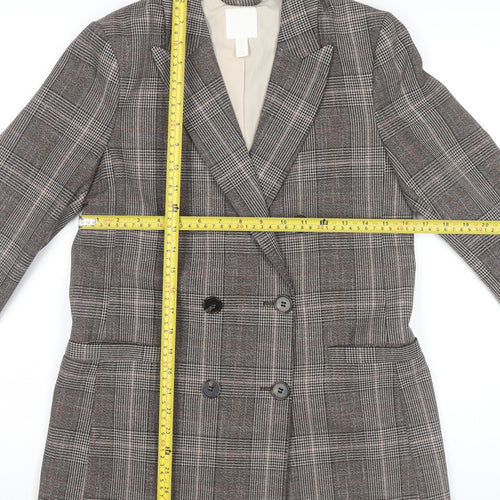 H&M Womens Grey Check Double Breasted Blazer UK 6 Regular Fit