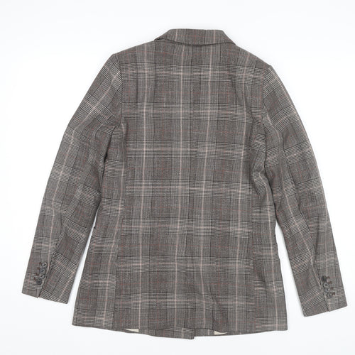H&M Womens Grey Check Double Breasted Blazer UK 6 Regular Fit