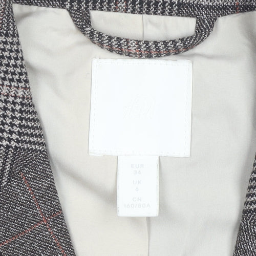 H&M Womens Grey Check Double Breasted Blazer UK 6 Regular Fit