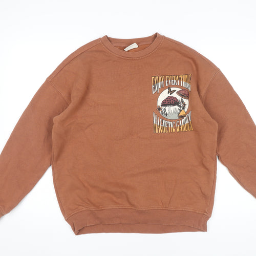 Pull&Bear Men’s Brown Graphic Sweatshirt S Regular Fit Crew Neck