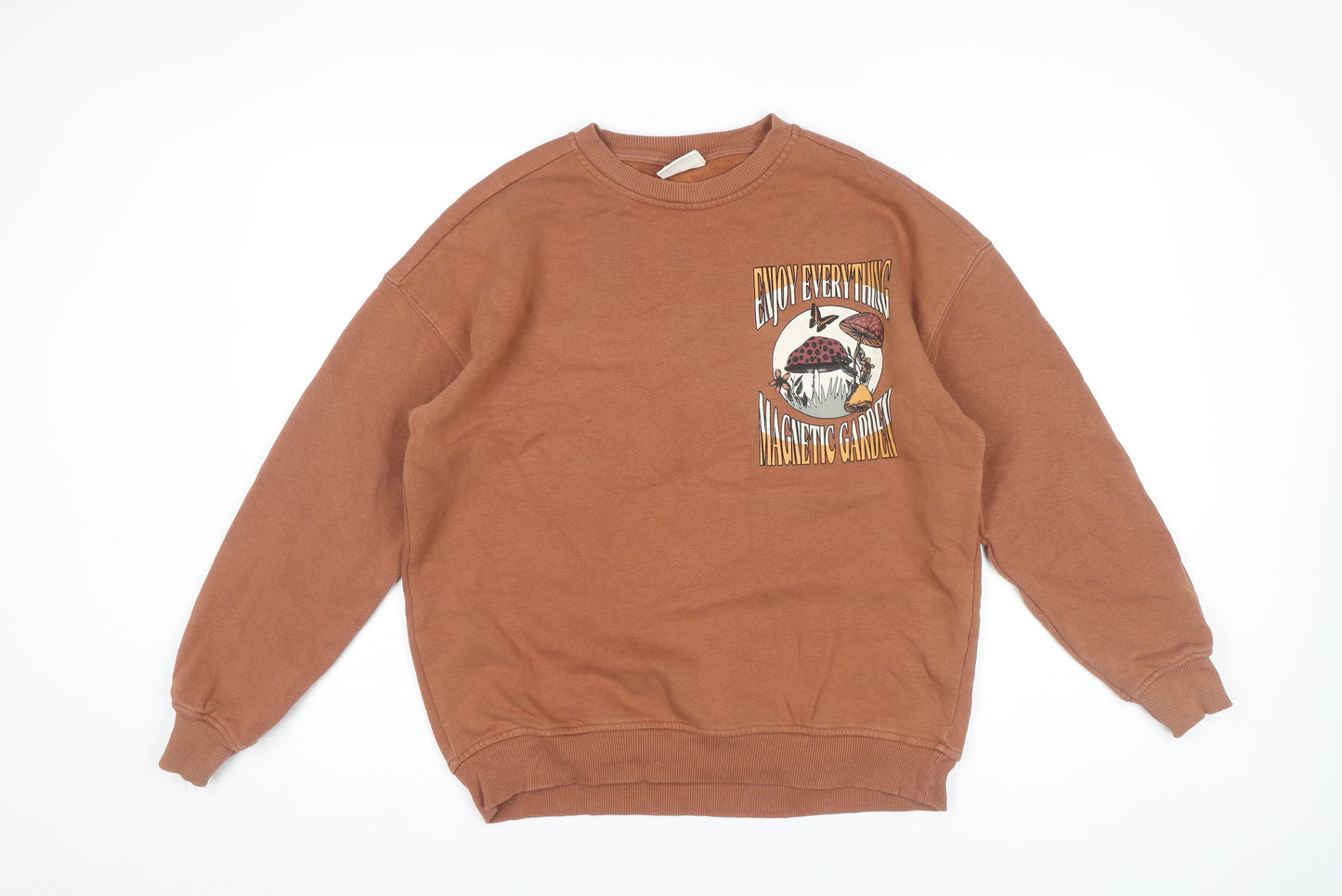 Pull&Bear Men’s Brown Graphic Sweatshirt S Regular Fit Crew Neck
