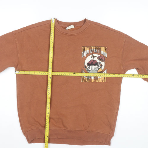 Pull&Bear Men’s Brown Graphic Sweatshirt S Regular Fit Crew Neck