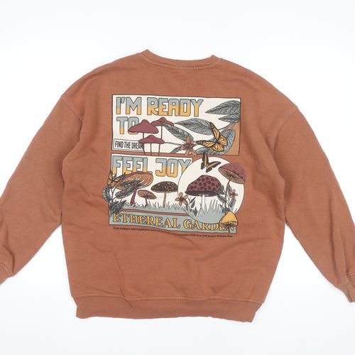 Pull&Bear Men’s Brown Graphic Sweatshirt S Regular Fit Crew Neck