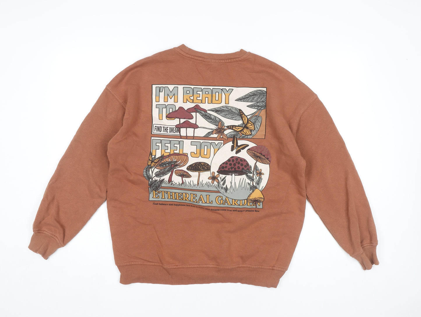 Pull&Bear Men’s Brown Graphic Sweatshirt S Regular Fit Crew Neck