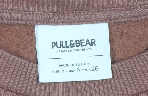 Pull&Bear Men’s Brown Graphic Sweatshirt S Regular Fit Crew Neck