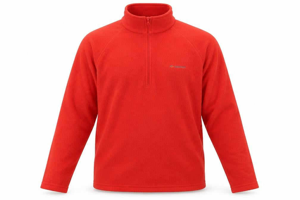 Front view of Mountain Life men’s red fleece pullover sweatshirt, size L, hiking