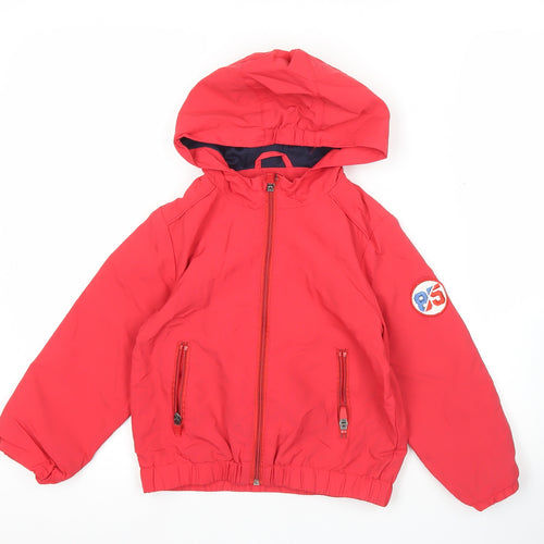 La Redoute Boys Red Hooded Windbreaker Jacket 5 Years Full Zip