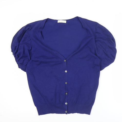 Whistles Womens Blue Size 12 Puff Sleeve V-Neck Cardigan