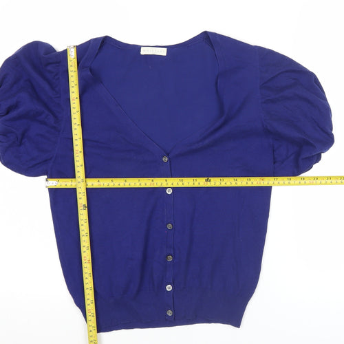 Whistles Womens Blue Size 12 Puff Sleeve V-Neck Cardigan
