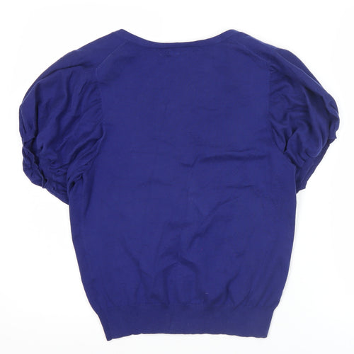 Whistles Womens Blue Size 12 Puff Sleeve V-Neck Cardigan