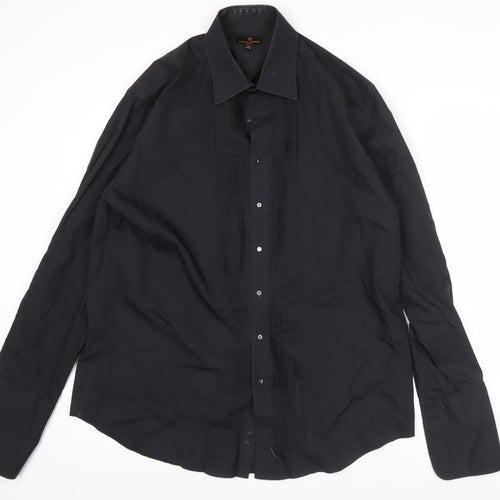 Simon Carter Men’s Black 17/43cm Formal Cotton Pleated Dress Shirt