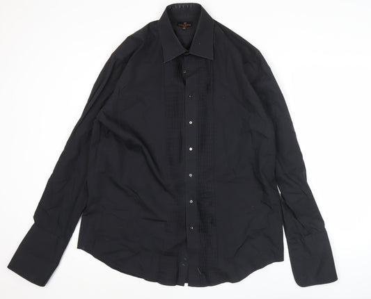 Simon Carter Men’s Black 17/43cm Formal Cotton Pleated Dress Shirt