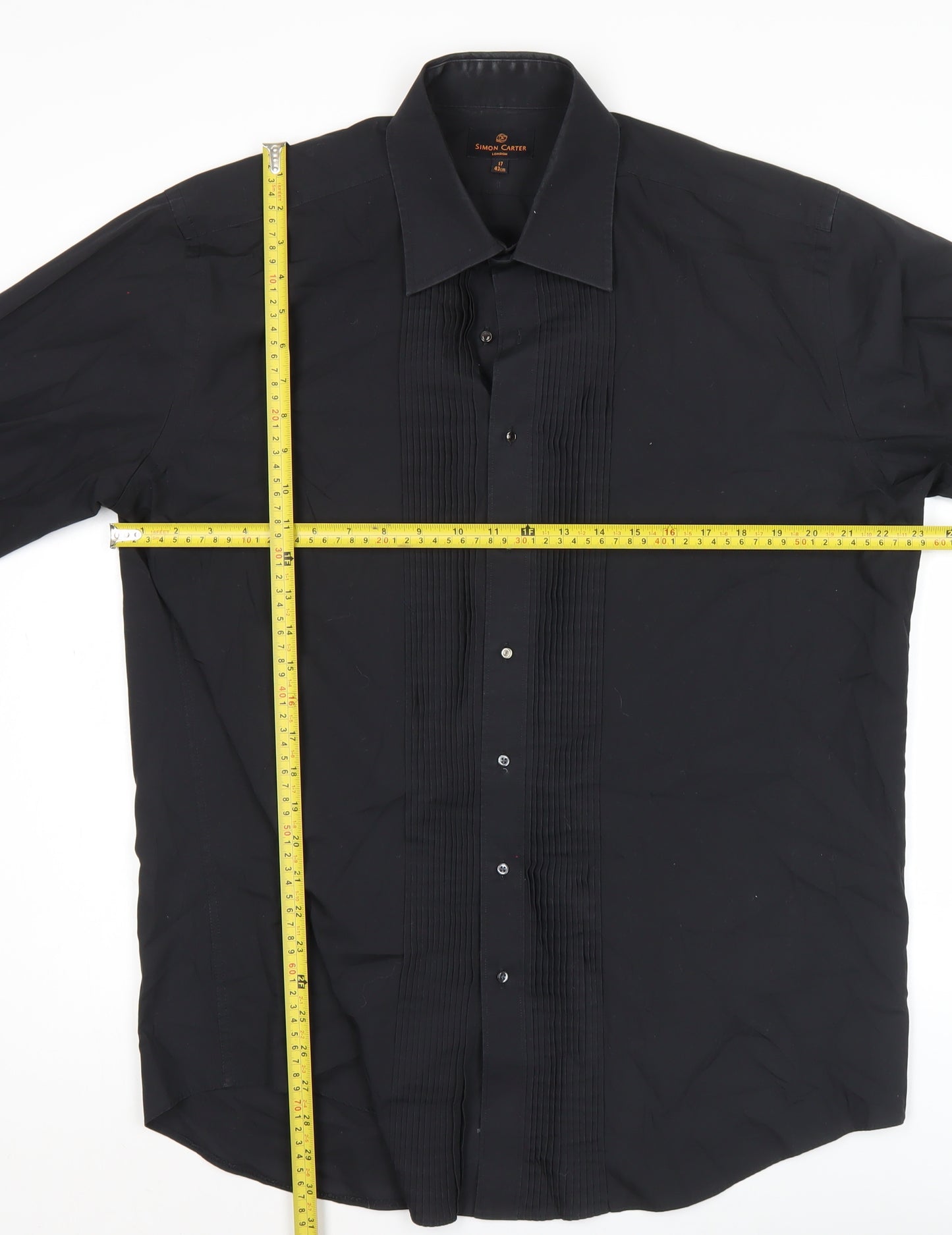 Simon Carter Men’s Black 17/43cm Formal Cotton Pleated Dress Shirt