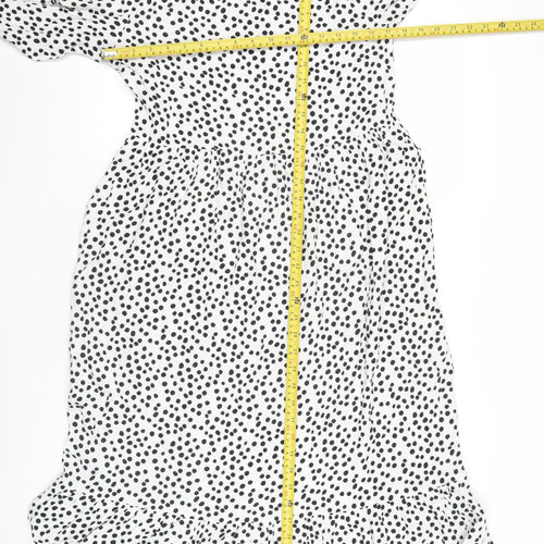 Zara Women White Polka Dot Shift Midi Dress Size S Long Sleeve